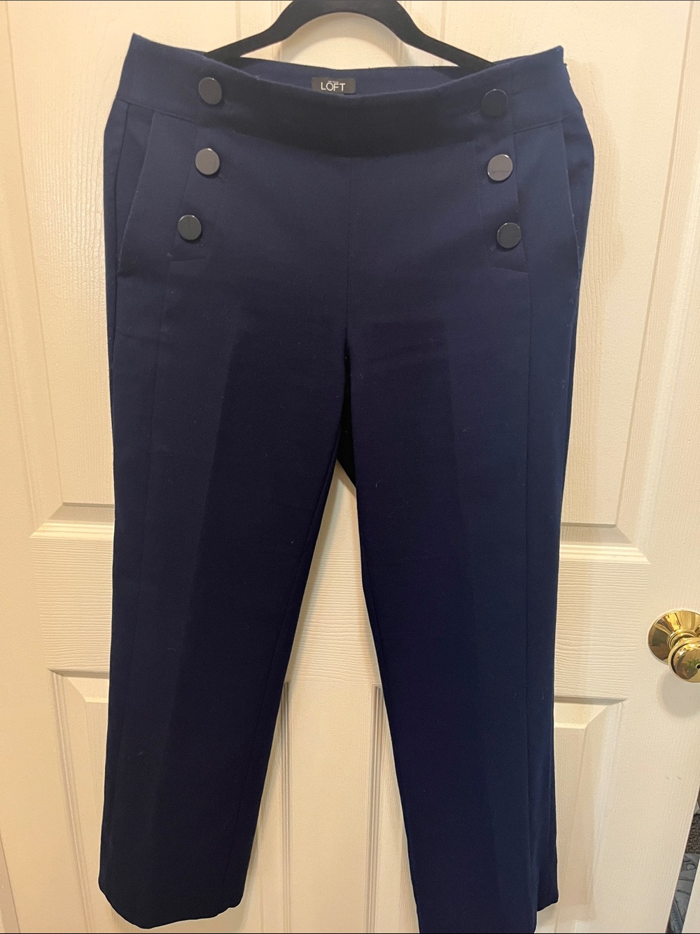 LOFT Navy Sailor-Button Straight Leg Cropped Pants